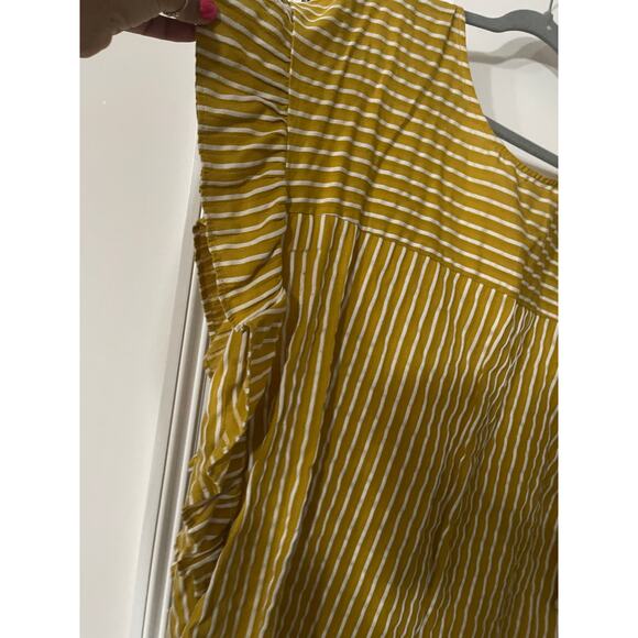 ELOQUII-Plus Size Mustard Yellow Striped Bow Back Ruffle Blouse - Picture 3 of 7